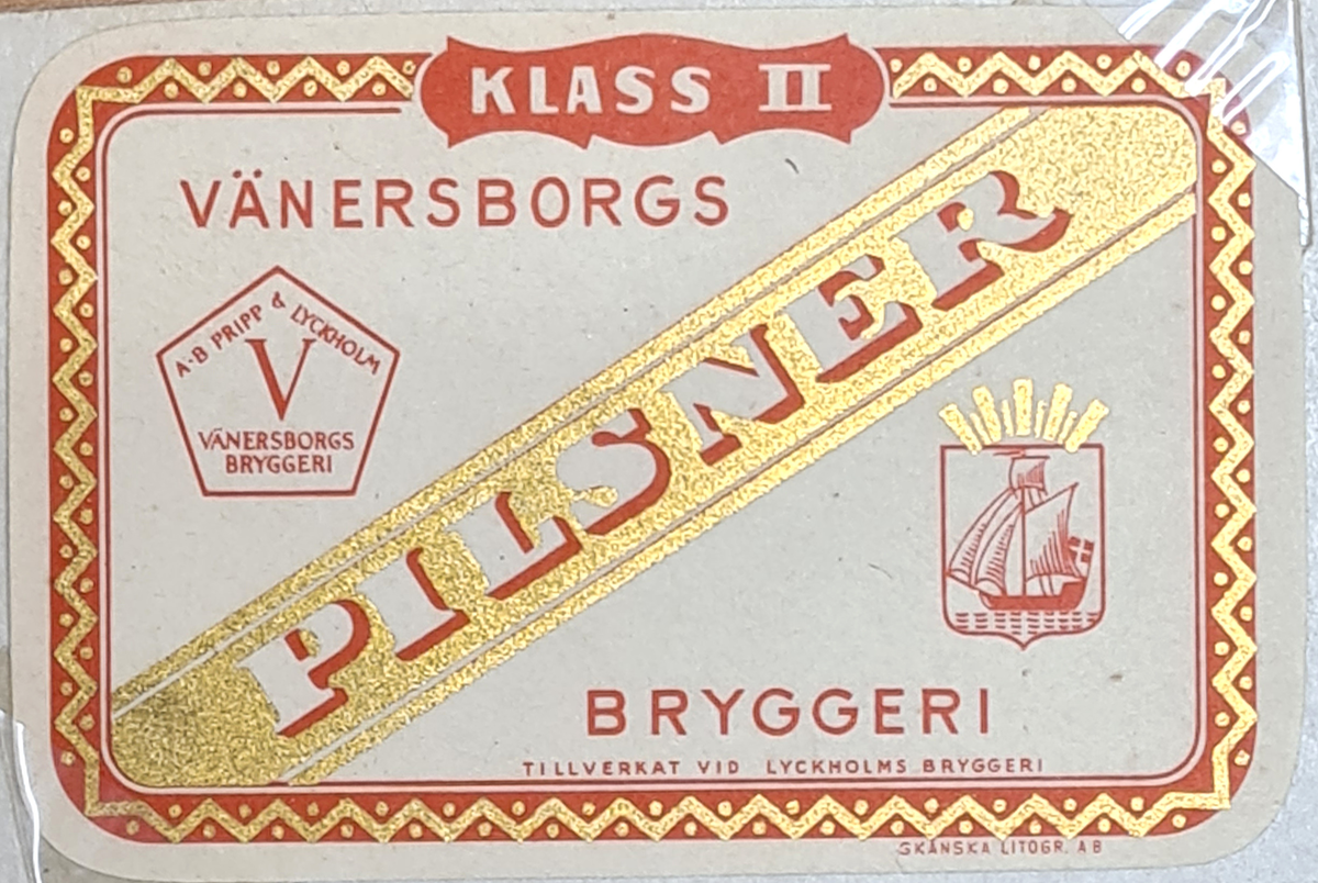 Etikett från Vänersborgs bryggeri.
