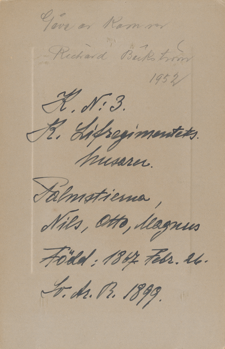 Porträtt av Magnus Palmstierna, löjtnant vid Livregementets husarer.