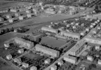 Flygfoto över Soltorget, Borlänge 1958.