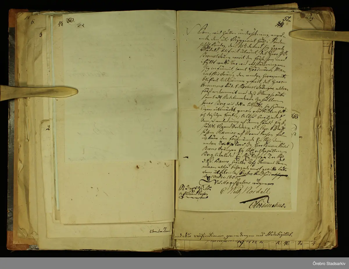 Örebro stad Femmanskammaren. Stadens räkenskaper, 1805. Räkning över brandkassemedlen för 1805 med verifikationer