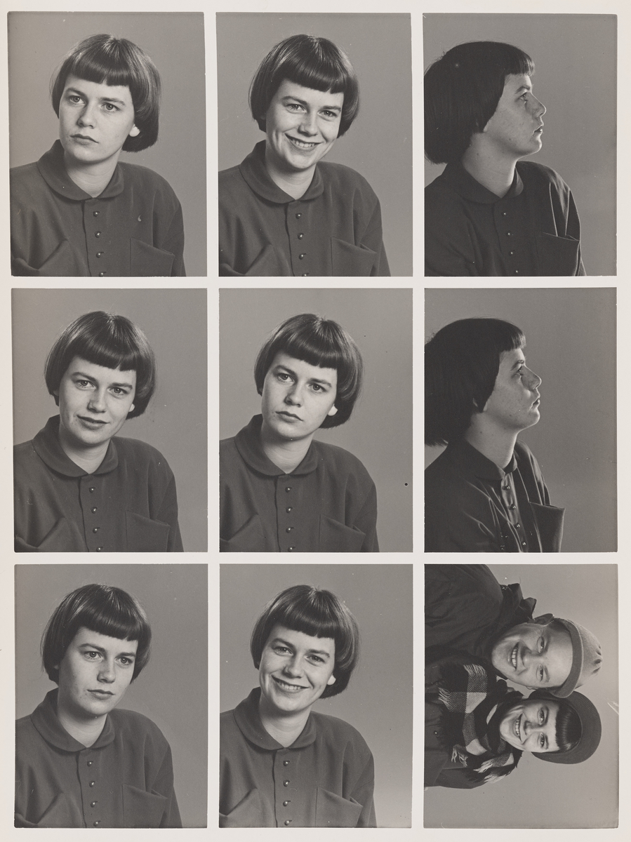 Åtte polyfoto av kvinne og ett av par