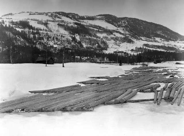 Prot: Vinter, Faaberg, Tømmeret i elven