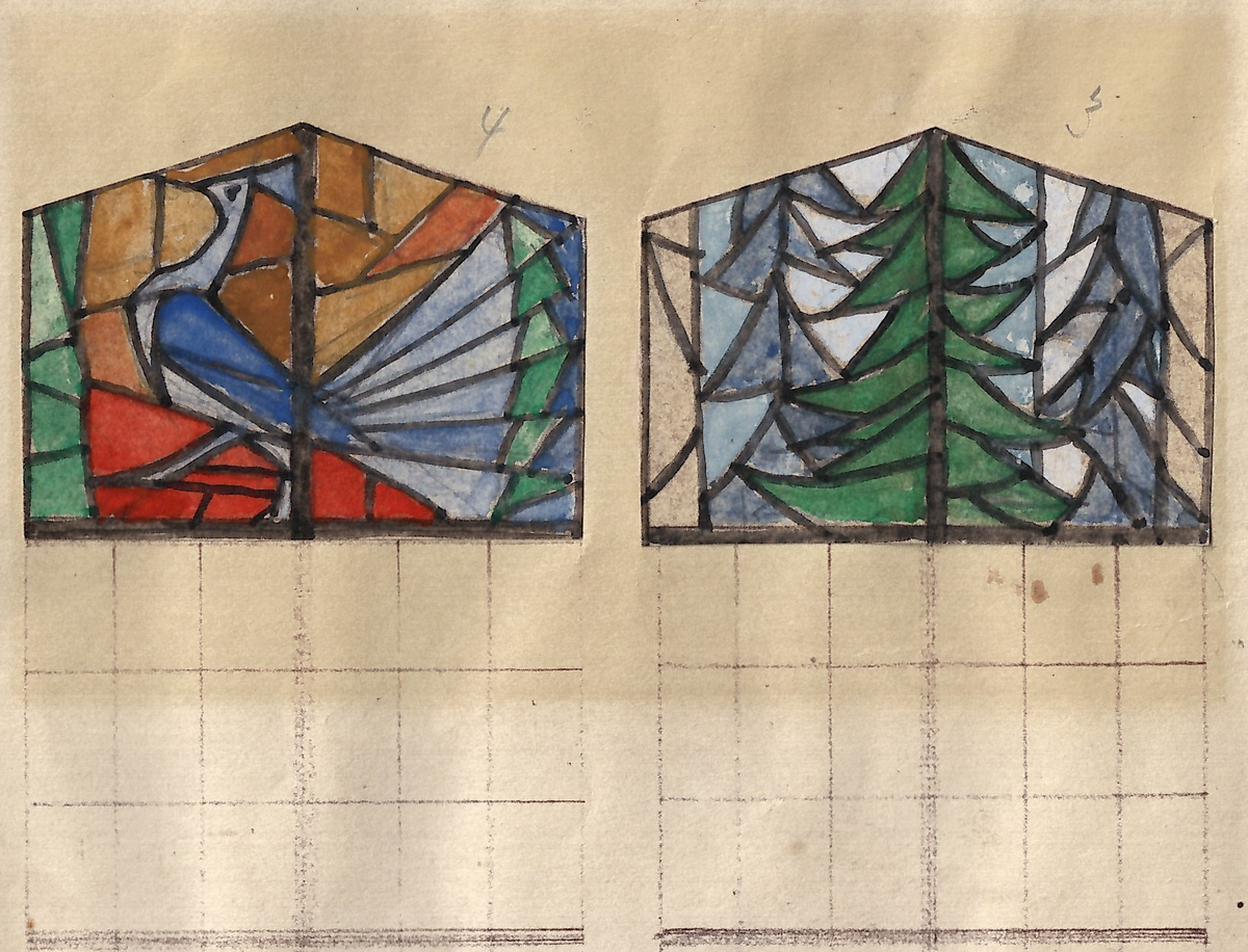 Glassmalerier til sydveggen i Nedre Eiker kirke.