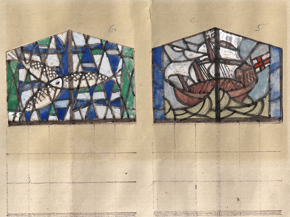 Glassmalerier til sydveggen i Nedre Eiker kirke.