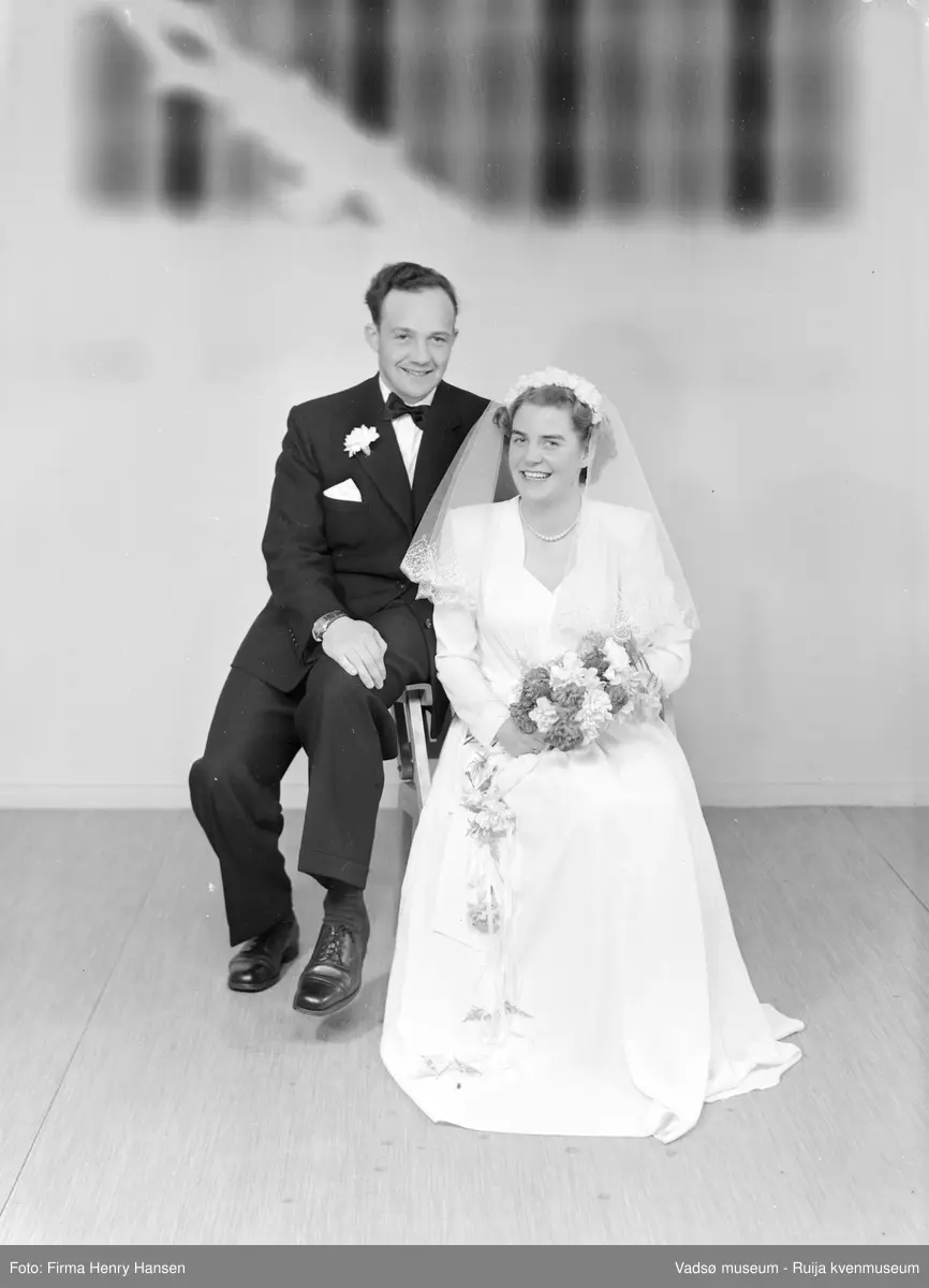 Anders Aune og Sigrun Johannessen, Vadsø, brudebilde 1953.