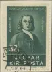 Frimärke ur Gösta Bodmans filatelistiska motivsamling, påbörjad 1950.
Frimärke från Ungern, 1938. Motiv av Gy. Maróthy. 1715-1744 Professor vid Debreczen Univeritet (Debreceni Collegium: 1538-1938): 400 årsminne.