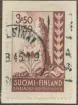 Frimärke ur Gösta Bodmans filatelistiska motivsamling, påbörjad 1950.
Frimärke från Finland, 1944. Motiv av Symboler för freden. Finska Nationalhjälpen