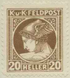 Frimärke med motiv av Merkuriushuvud. Tidningsmärke, från Ös