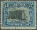 Frimärke ur Gösta Bodmans filatelistiska motivsamling, påbörjad 1950.
Frimärke från Guatemala, 1911. Motiv av Postdirektionens byggnad i Guatemala