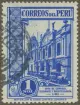 Frimärke ur Gösta Bodmans filatelistiska motivsamling, påbörjad 1950.
Frimärke från Peru, 1936. Motiv av Huvudpostkontoret i Lima Även telegraf och Radio