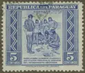 Frimärke ur Gösta Bodmans filatelistiska motivsamling, påbörjad 1950.
Frimärke från Paraguay, 1944. Motiv av Mycket primitiv posttjänst