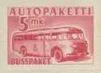 Frimärke ur Gösta Bodmans filatelistiska motivsamling, påbörjad 1950.
Frimärke från Finland, 1952. Motiv av Finsk buss för postpaket