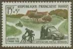 Frimärke ur Gösta Bodmans filatelistiska motivsamling, påbörjad 1950.
Frimärke från Frankrike, 1958. Motiv av Postens motorisering Frimärkets dag 1958