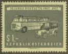 Frimärke ur Gösta Bodmans filatelistiska motivsamling, påbörjad 1950.
Frimärke från Österrike, 1957. Motiv av Post bussen: Förr och Nu Postauto 50 år 1907-1957