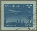 Frimärke ur Gösta Bodmans filatelistiska motivsamling, påbörjad 1950.
Frimärke från Sverige, 1930. Motiv av Hydroplan av Junkertyp över Stockholm. -Minne av öppning av nattpostflygning-