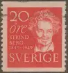 Frimärke ur Gösta Bodmans filatelistiska motivsamling, påbörjad 1950.
Frimärke från Sverige, 1949. Motiv av August Strindberg 1849-1912 Författare Dramatiker.