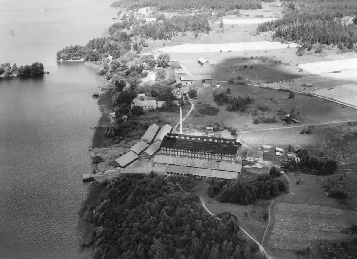 Flygfoto över Stockholm (Nya AB Sanda Tegel).