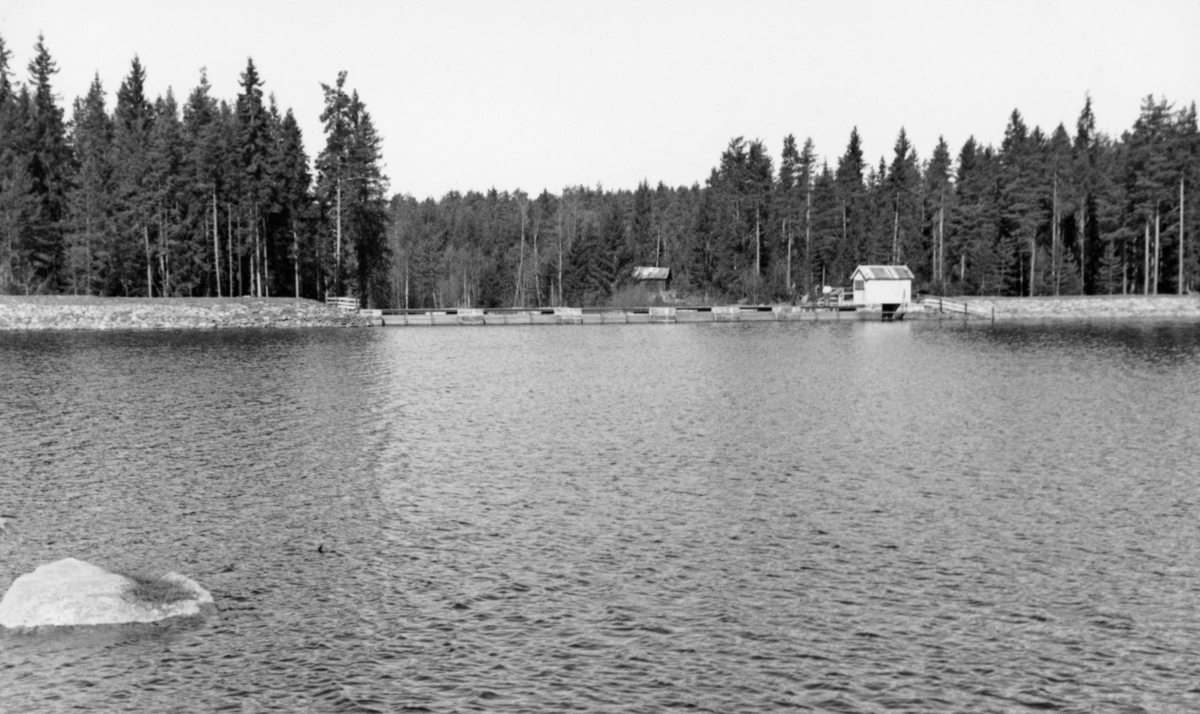 Rokosdjødammen ved Rokoelvas (Svartelva) utløp fra den vestre enden av den nevnte sjøen i Løten i Hedmark. Bildet er tatt fra «vannsida» - altså over det blanke vannspeilet - 1. mai 1942, på et tidspunkt da det var lite vann i sjøen. Rokosjødammen var murt av naturstein og hadde seks løp, og i tillegg sannsynligvis ei botnluke under det lille huset som sto på damkrona. I skogkanten i bakgrunnen skimter vi et lite hus, muligens ei damkoie - et oppholdssted for dem som regulerte dammen. 
 
Rokosjøen ble ifølge Gunnar Sætrens bok «Beskrivelse af Glommen» (1904) regulert med en dam allerede i 1830, Målet var å husholdere med vannet til beste for kverner, møller, sagbruk og etter hvert også andre industriforetak ved Svartelva, som hadde mange dammer og fall før den etter snaut to mil nådde Åkersvika i Mjøsa. Den Rokosjødammen vi ser på dette fotografiet ble bygd i 1937-38 - jfr. fanen «Opplysninger».