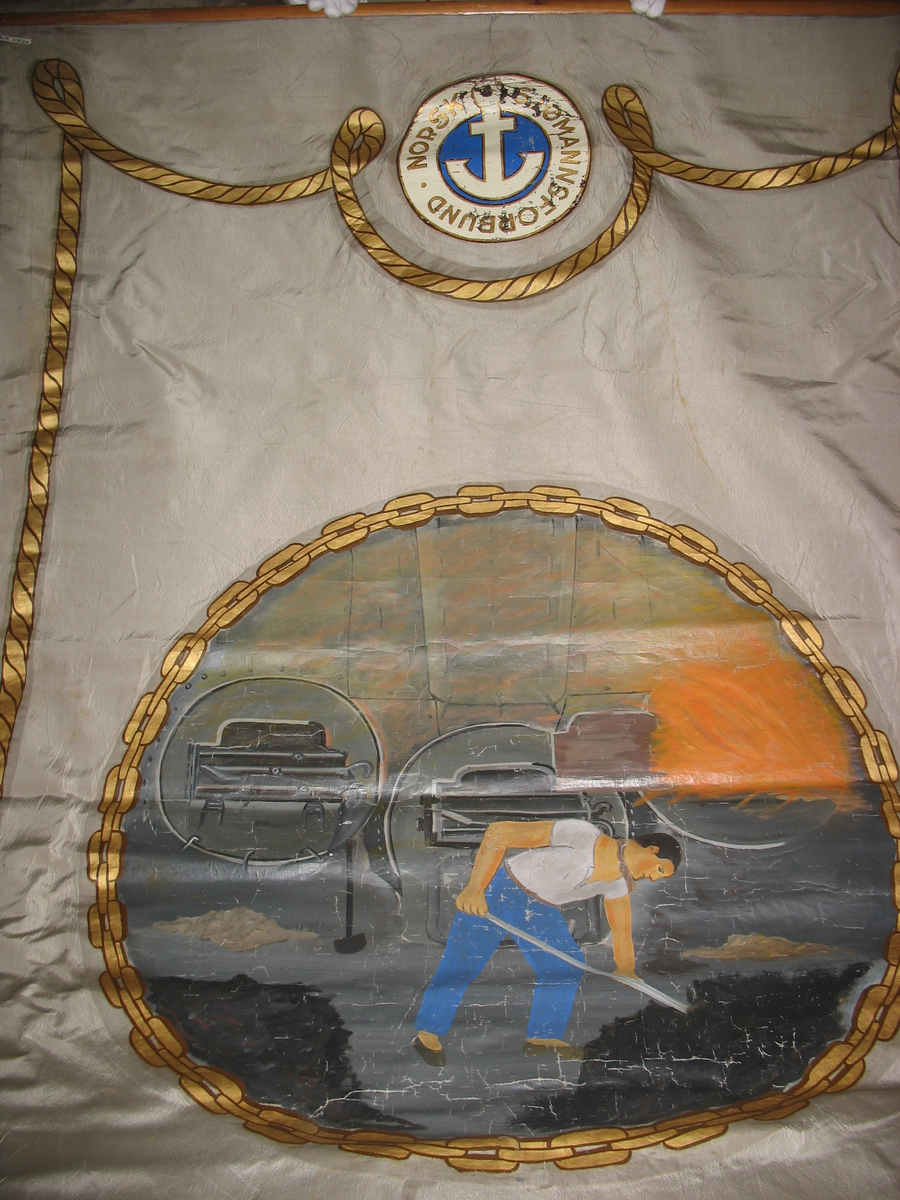 tekst, båt, anker, fyrbøter i arb., ornamenter.