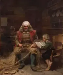 Gutt som leser for Bestefar [Maleri]