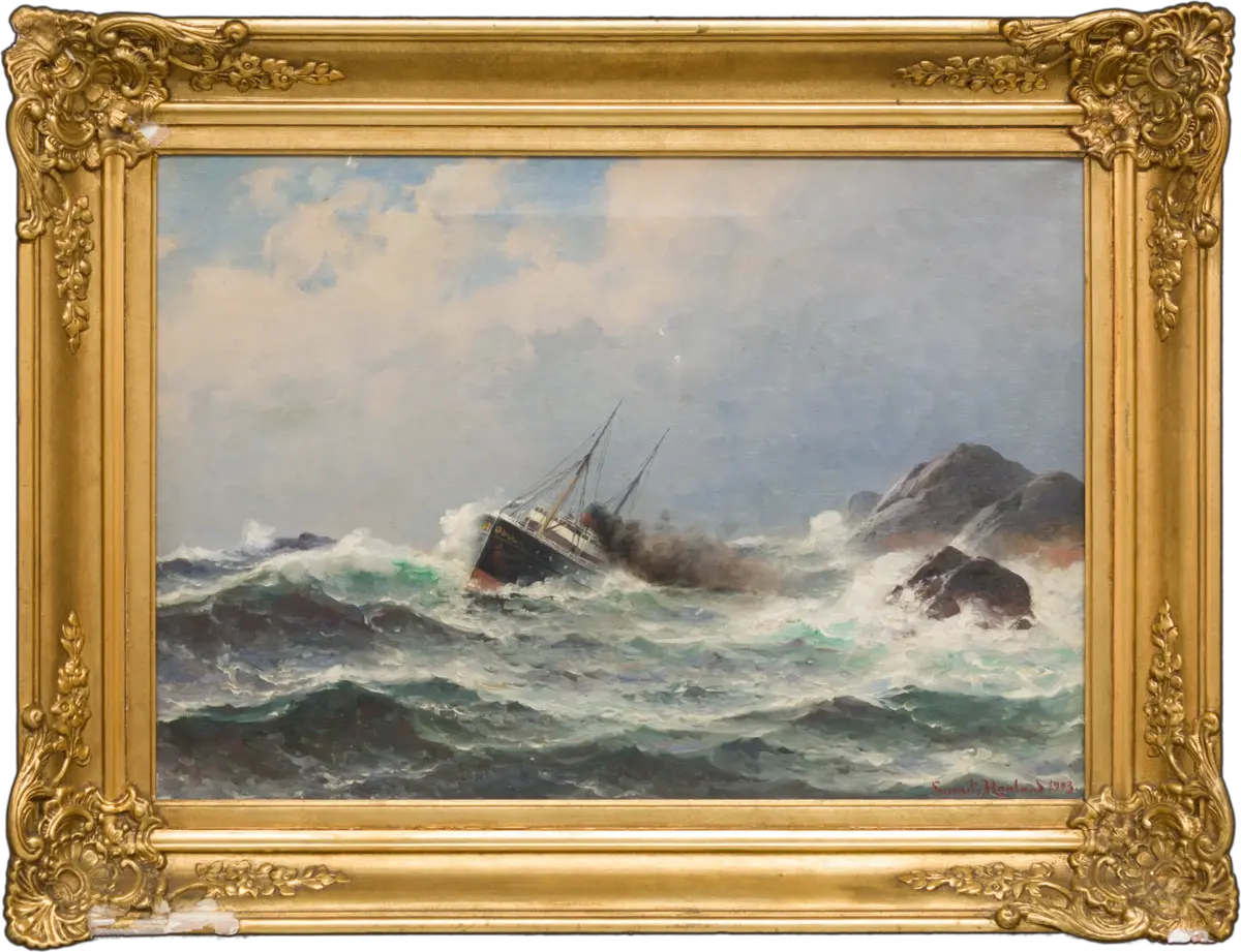 Dampskip ved kyst [Maleri]