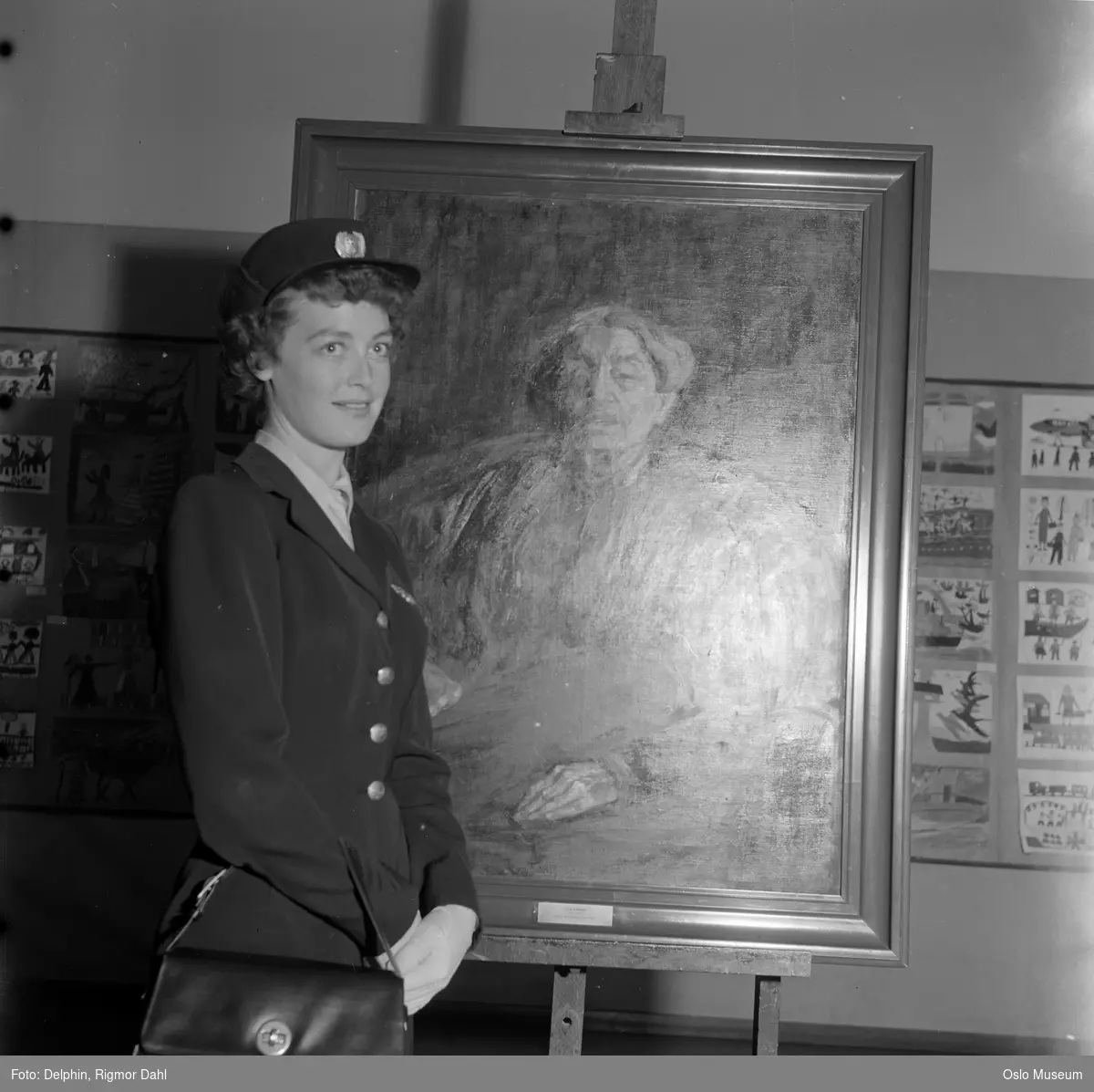 kvinne, flyvertinne, uniform, stående halvfigur, portrettmaleri