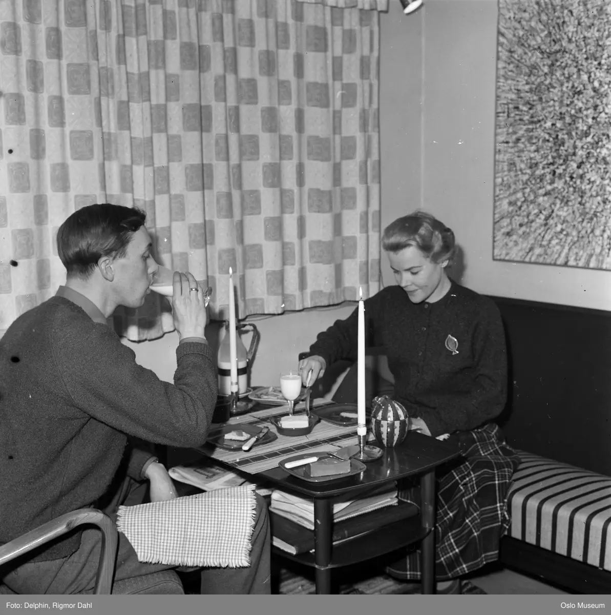 bolig, interiør, stue, mann, kvinne, skuespillere, måltid