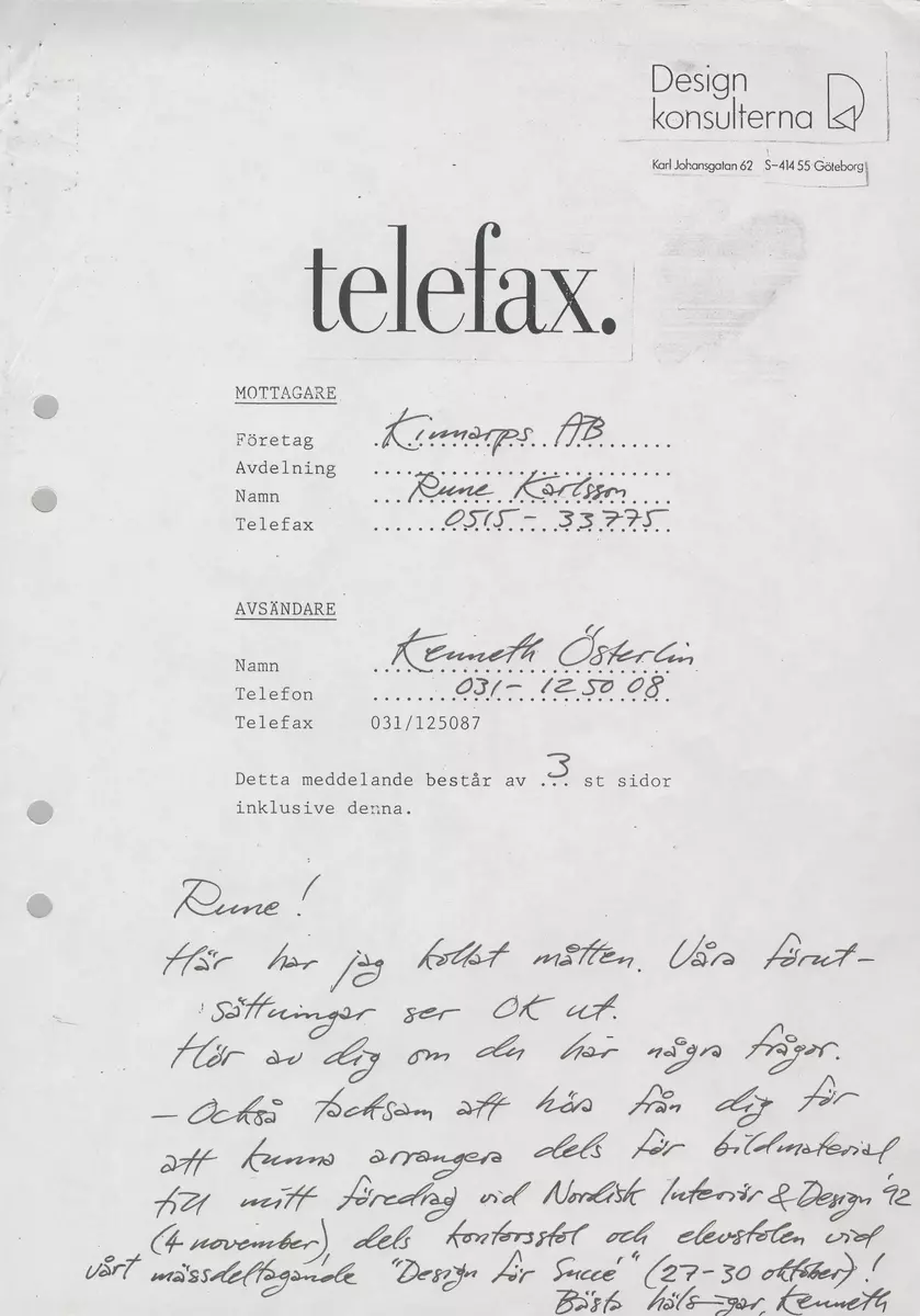 Skisser till skolstolar i olika varianter. Även referensmaterial innehållande foton, noteringar av formgivaren samt produktblad från tillverkaren.