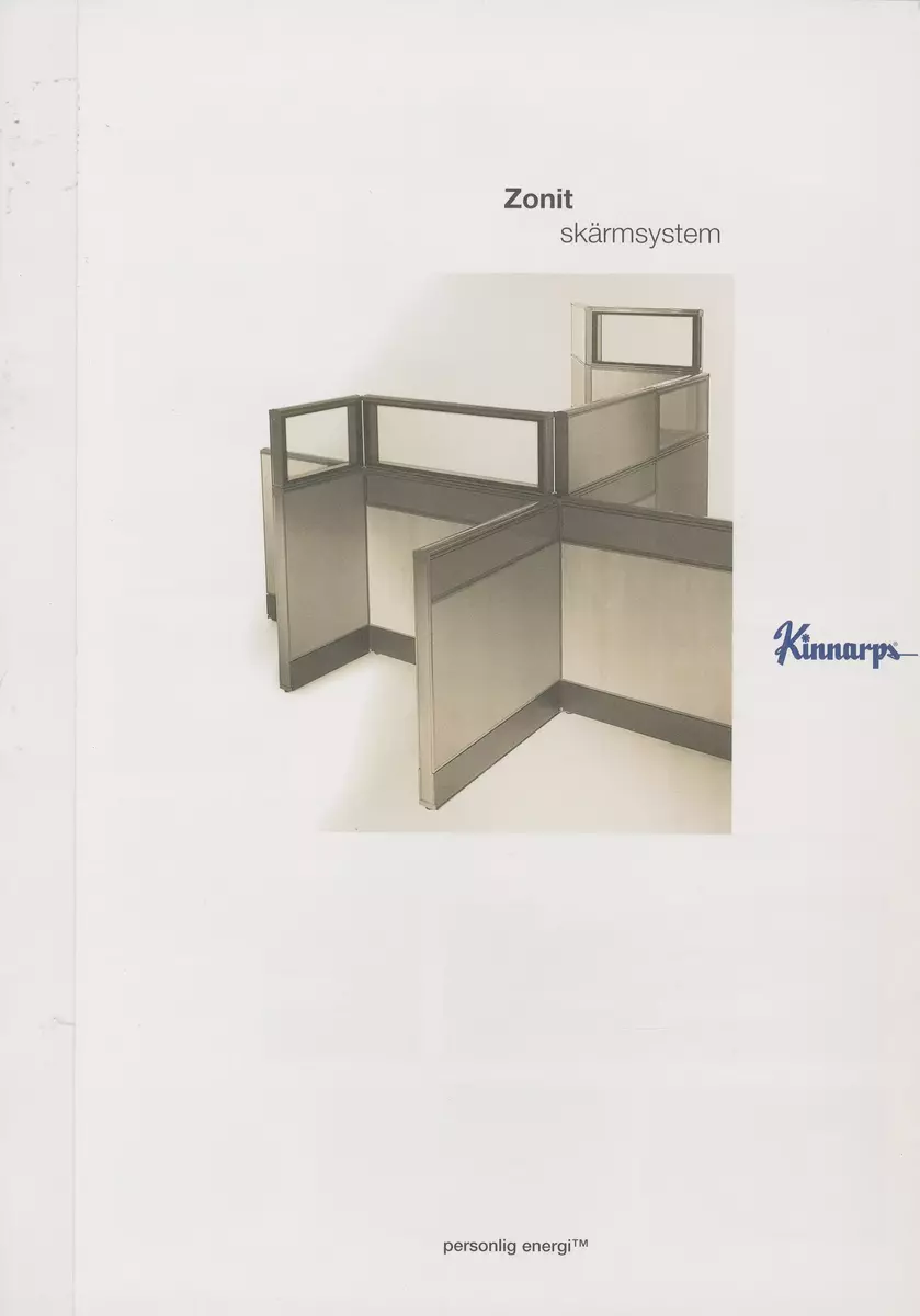 Skisser till ett skärmsystem för kontorsbruk med flyttbara moduler. Skärmarna skulle även ha ljuddämpande egenskaper och kunna bära elkablar. Även referensmaterial innehållande produktblad och bruksanvisningar.