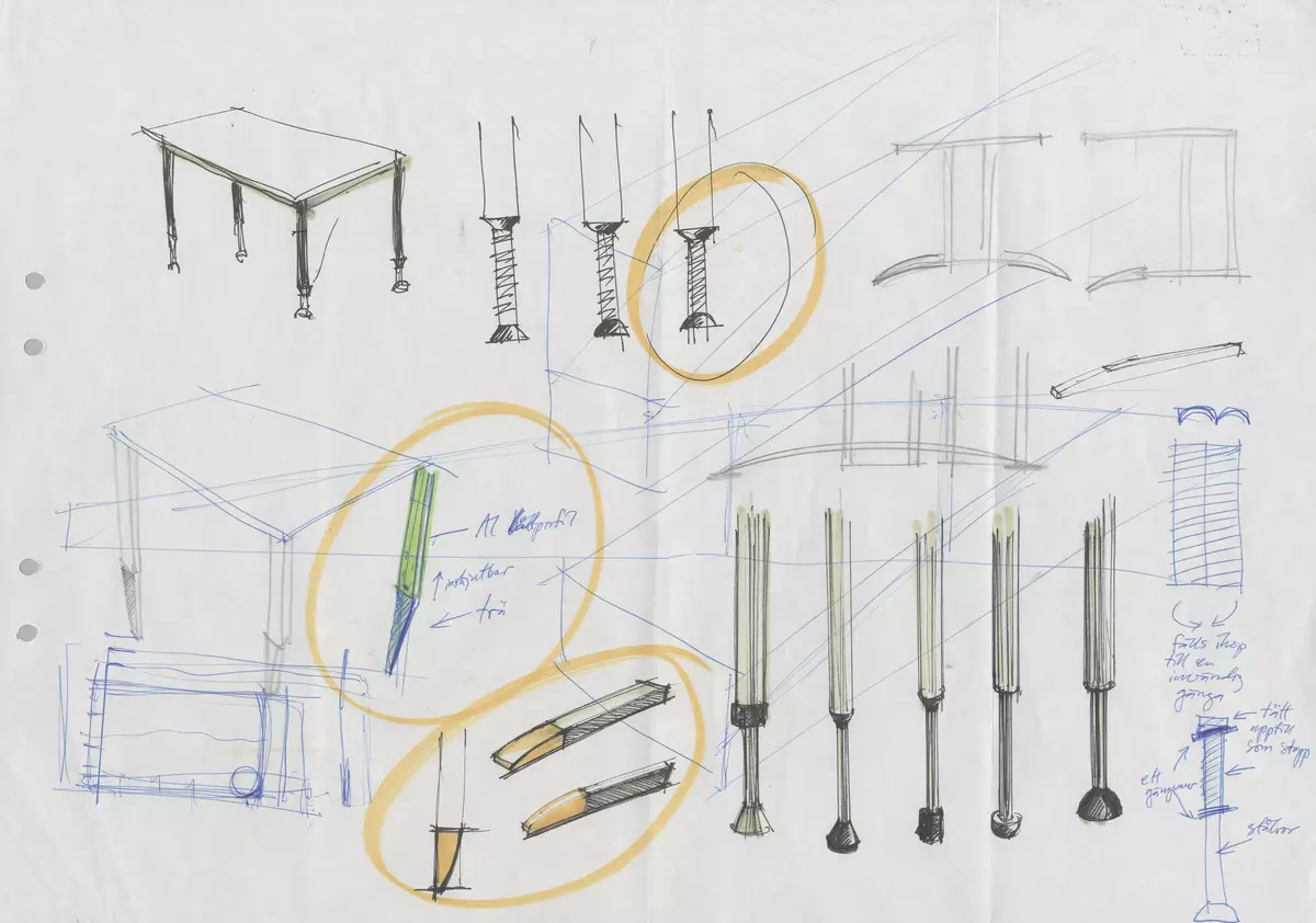 Skisser till ett kontorsmöbelsystem med förvaring och arbetsplatser som omfattar skåp, hurtsar, olika typer av bord, hyllor samt skärmar. Även referensmaterial i form av produktblad, kataloger m m.