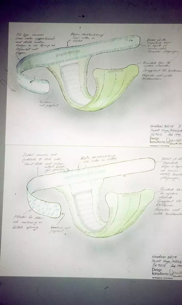 Skisser, modeller och presentationsmaterial på projekt "Vinga" (blöja)