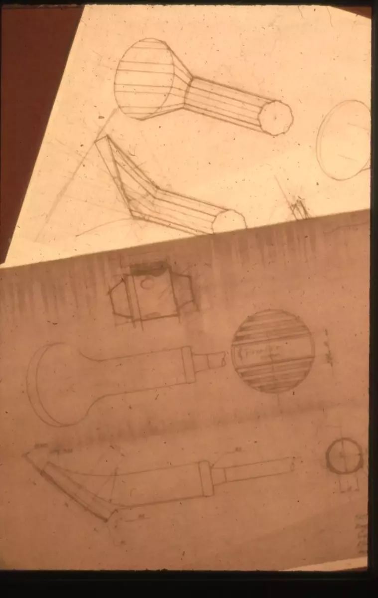 Bilder på dykarregulator för Poseidon Diving Systems. Designförslag, skisser och skissmodell samt två bilder på model i skum i tio gångers förstoring för mässa.