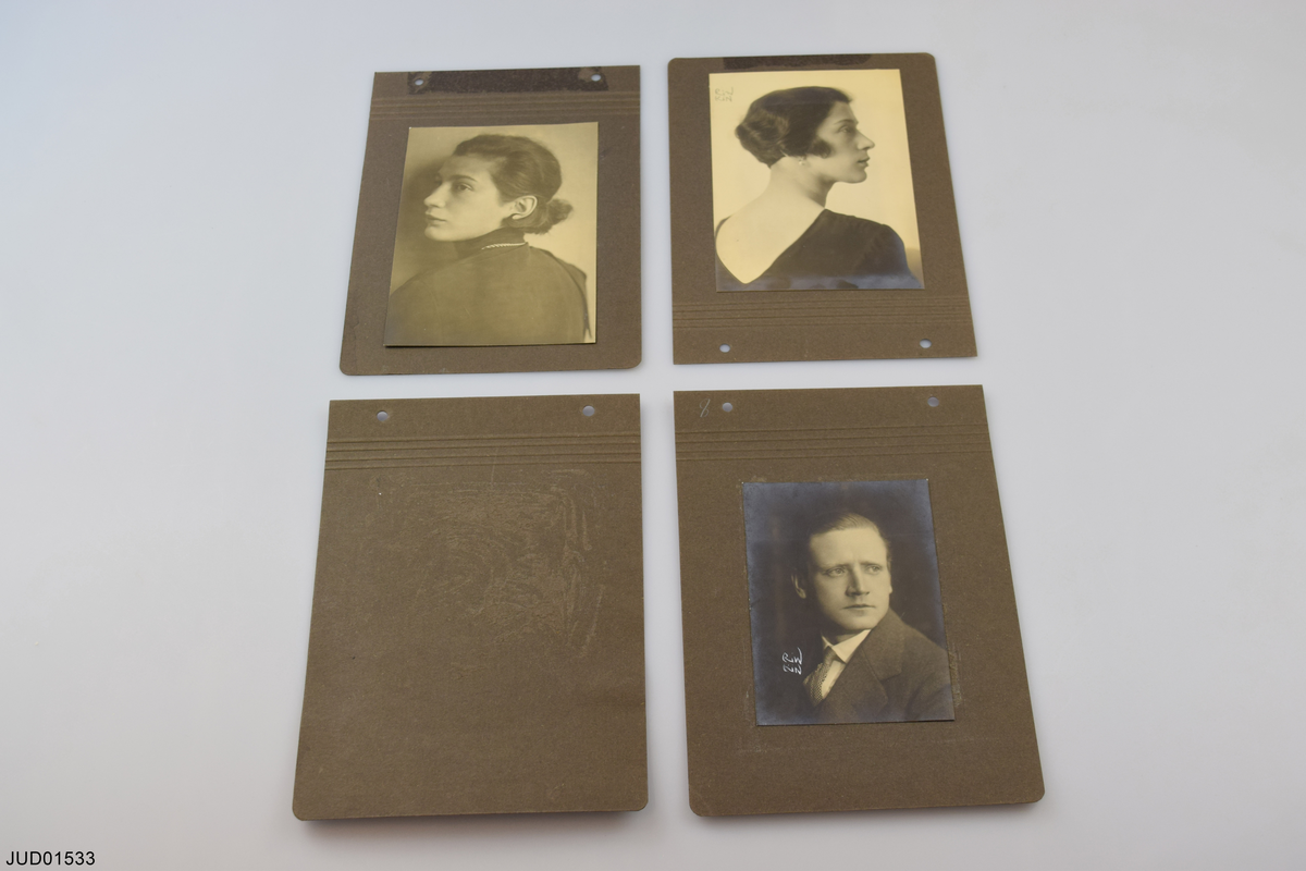 Fyra blad ur fotoalbum med 7 fotografier av Anna Riwkin-Brick (JUDF02825-JUDF02831). 

Porträtt av Josef Riwkin, Frida Riwkin, Eugenie Riwkin, Anna Riwkin och Mikael Söderberg.