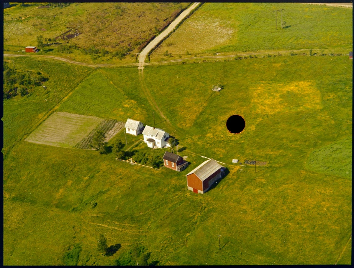 Leirfjord, Nes. Flyfoto over Nes. Gården Grønnåsvollen