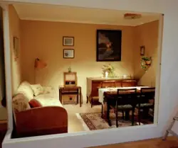 Vardagsrum från omkring 1940. Bäddsoffa med två bäddar från 