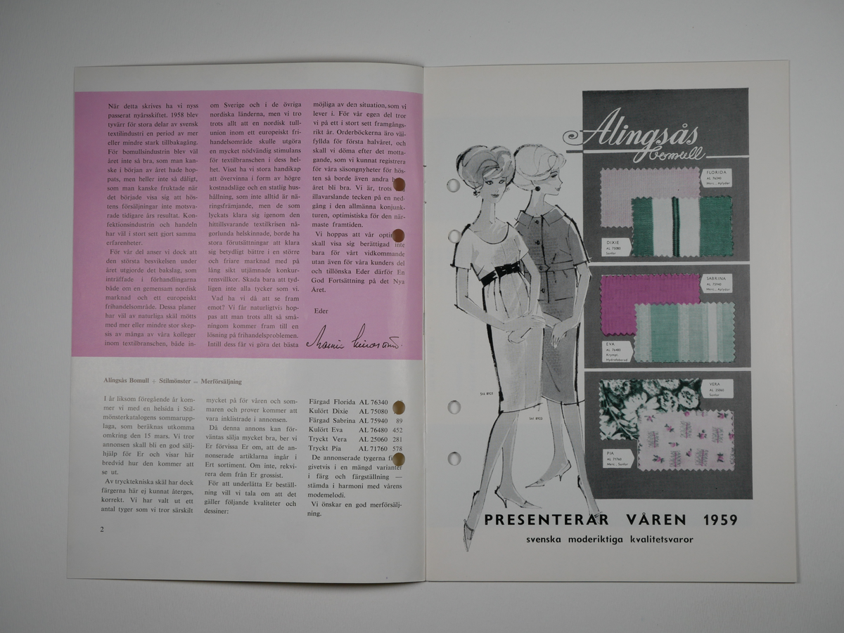 Spindelväven.

Tidskrift utgiven av Alingsås bomullsväveri AB 1956 - 1959.
11 nummer (a - k).