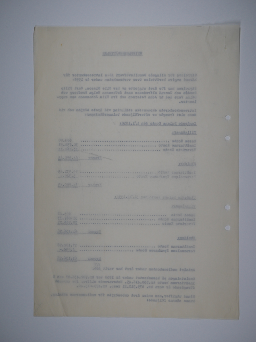 Alingsås Bomullsväveri AB

Intressekontoret.
Verksamhetsberättelser 1928 - 1960.
Maskinskrivna och buntade i en volym.

Intressekontoret öppnade 1919, vid Stora torget.
Dess uppgift var att 'stå den vid Bolaget anställda personal till tjänst vid ordnandet af dess ekonomi samt att främja dess sociala intressen.'

Det var frivilligt om man vill ansluta sig, 
Det var företaget som stod för verksamheten vid Intressekontoret.

Gåva 1983-05 Almedahls AB, Alingsås