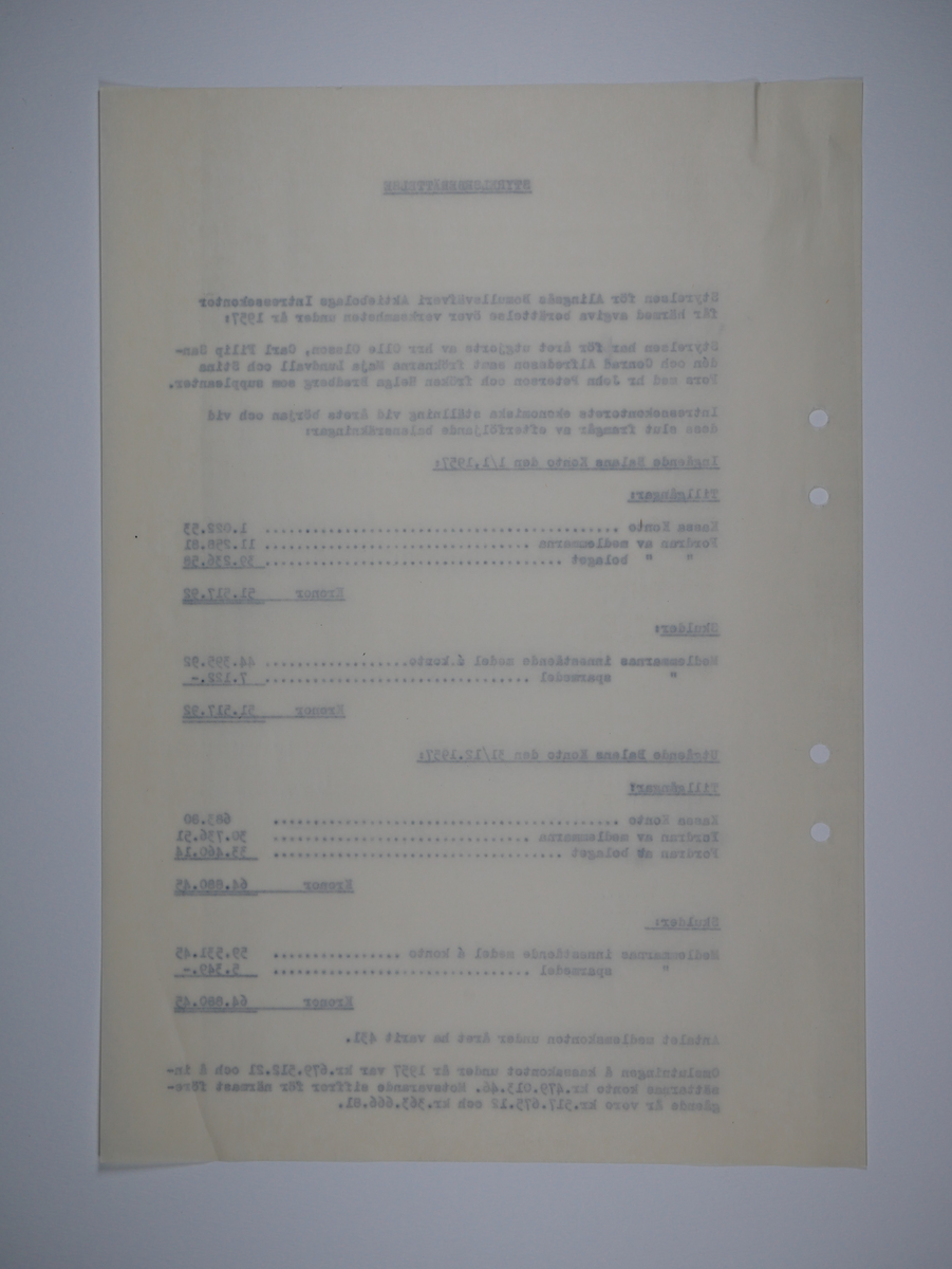 Alingsås Bomullsväveri AB

Intressekontoret.
Verksamhetsberättelser 1928 - 1960.
Maskinskrivna och buntade i en volym.

Intressekontoret öppnade 1919, vid Stora torget.
Dess uppgift var att 'stå den vid Bolaget anställda personal till tjänst vid ordnandet af dess ekonomi samt att främja dess sociala intressen.'

Det var frivilligt om man vill ansluta sig, 
Det var företaget som stod för verksamheten vid Intressekontoret.

Gåva 1983-05 Almedahls AB, Alingsås