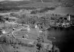 Flygfoto över Stiftsgården och kyrkan, Rättvik 1962.