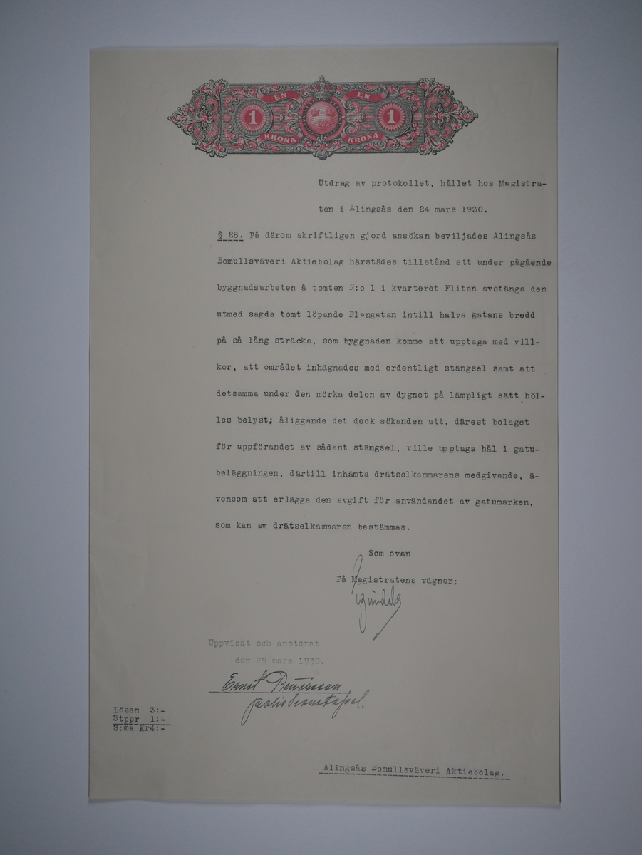 Alingsås Bomullsväveri AB

Protokoll med mera rörande bland annat Alingsås bomullsväveri och Charles Hill.
Magistraten, Alingsås 1923 - 1935.
Bunt.

Gåva 1983-05 av Almedahls AB
