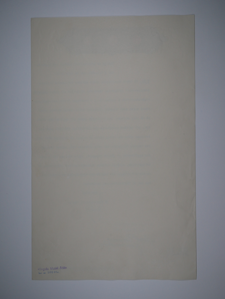 Alingsås Bomullsväveri AB

Protokoll med mera rörande bland annat Alingsås bomullsväveri och Charles Hill.
Magistraten, Alingsås 1923 - 1935.
Bunt.

Gåva 1983-05 av Almedahls AB
