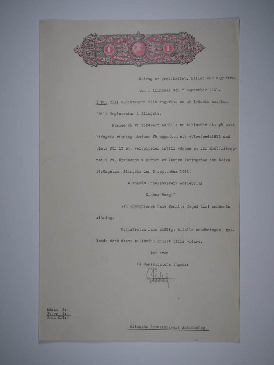 Alingsås Bomullsväveri AB

Protokoll med mera rörande bland annat Alingsås bomullsväveri och Charles Hill.
Magistraten, Alingsås 1923 - 1935.
Bunt.

Gåva 1983-05 av Almedahls AB
