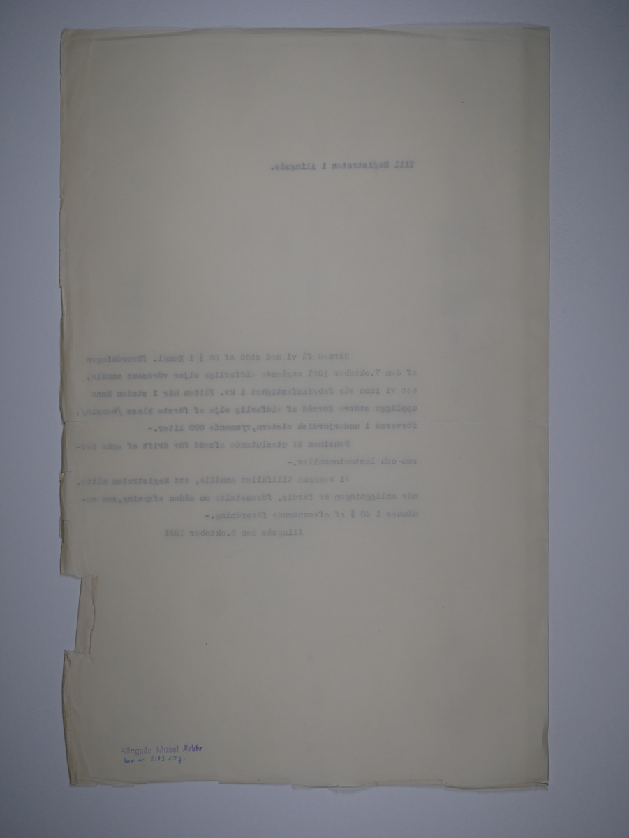 Alingsås Bomullsväveri AB

Protokoll med mera rörande bland annat Alingsås bomullsväveri och Charles Hill.
Magistraten, Alingsås 1923 - 1935.
Bunt.

Gåva 1983-05 av Almedahls AB
