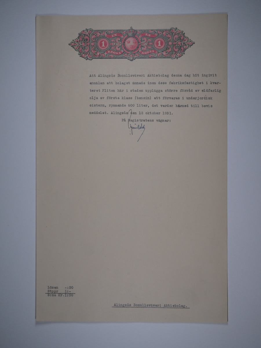 Alingsås Bomullsväveri AB

Protokoll med mera rörande bland annat Alingsås bomullsväveri och Charles Hill.
Magistraten, Alingsås 1923 - 1935.
Bunt.

Gåva 1983-05 av Almedahls AB
