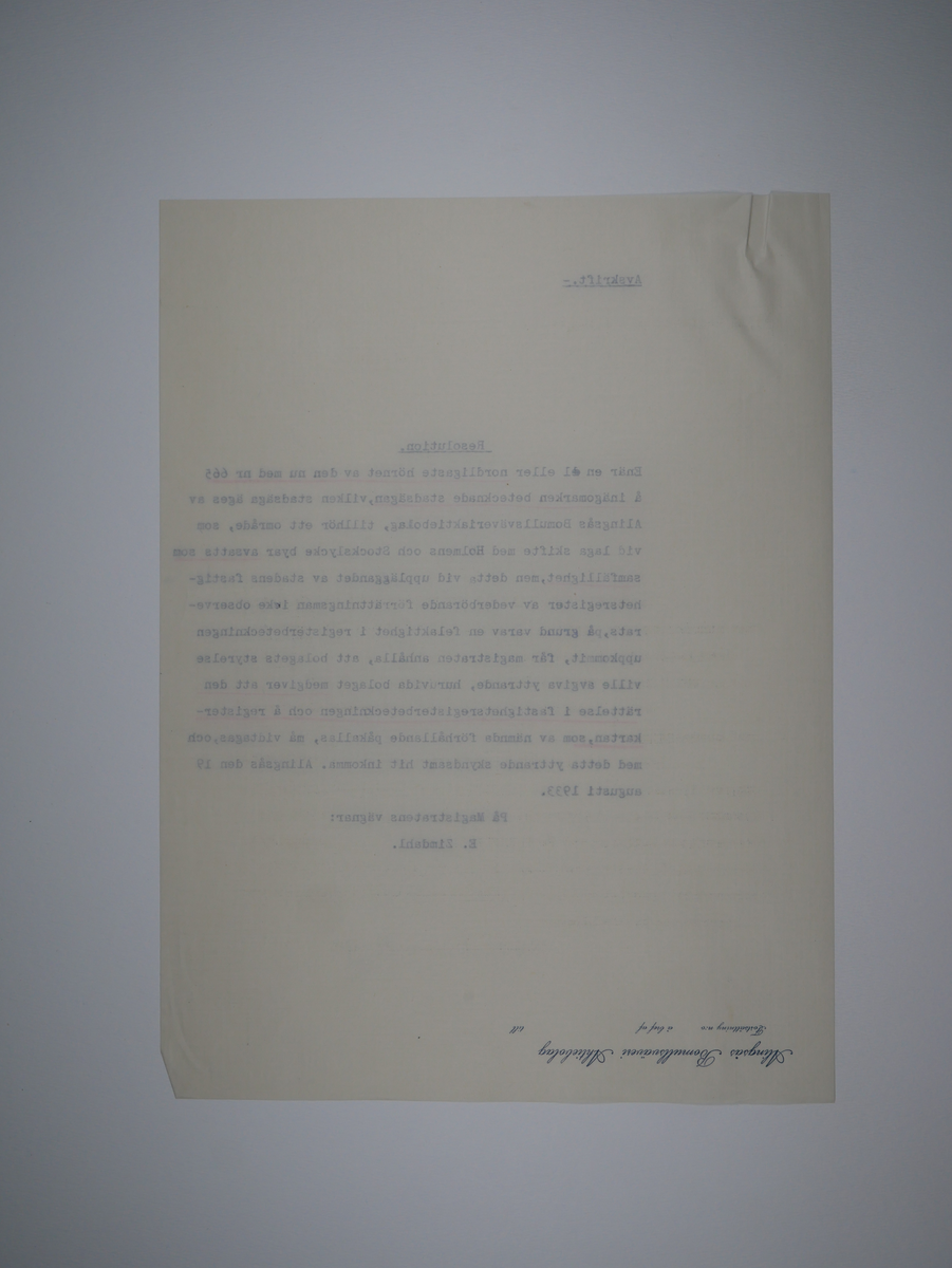 Alingsås Bomullsväveri AB

Protokoll med mera rörande bland annat Alingsås bomullsväveri och Charles Hill.
Magistraten, Alingsås 1923 - 1935.
Bunt.

Gåva 1983-05 av Almedahls AB
