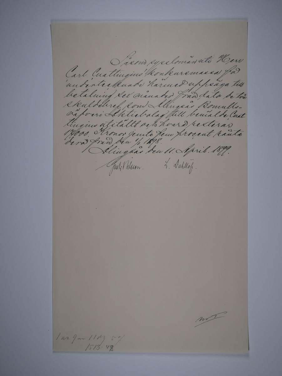 Alingsås Bomullsväveri AB

Utdrag ur blandade domstolsprotokoll, 1898 - 1914.
Bunt.

Gåva 1983-05 av Almedahls AB