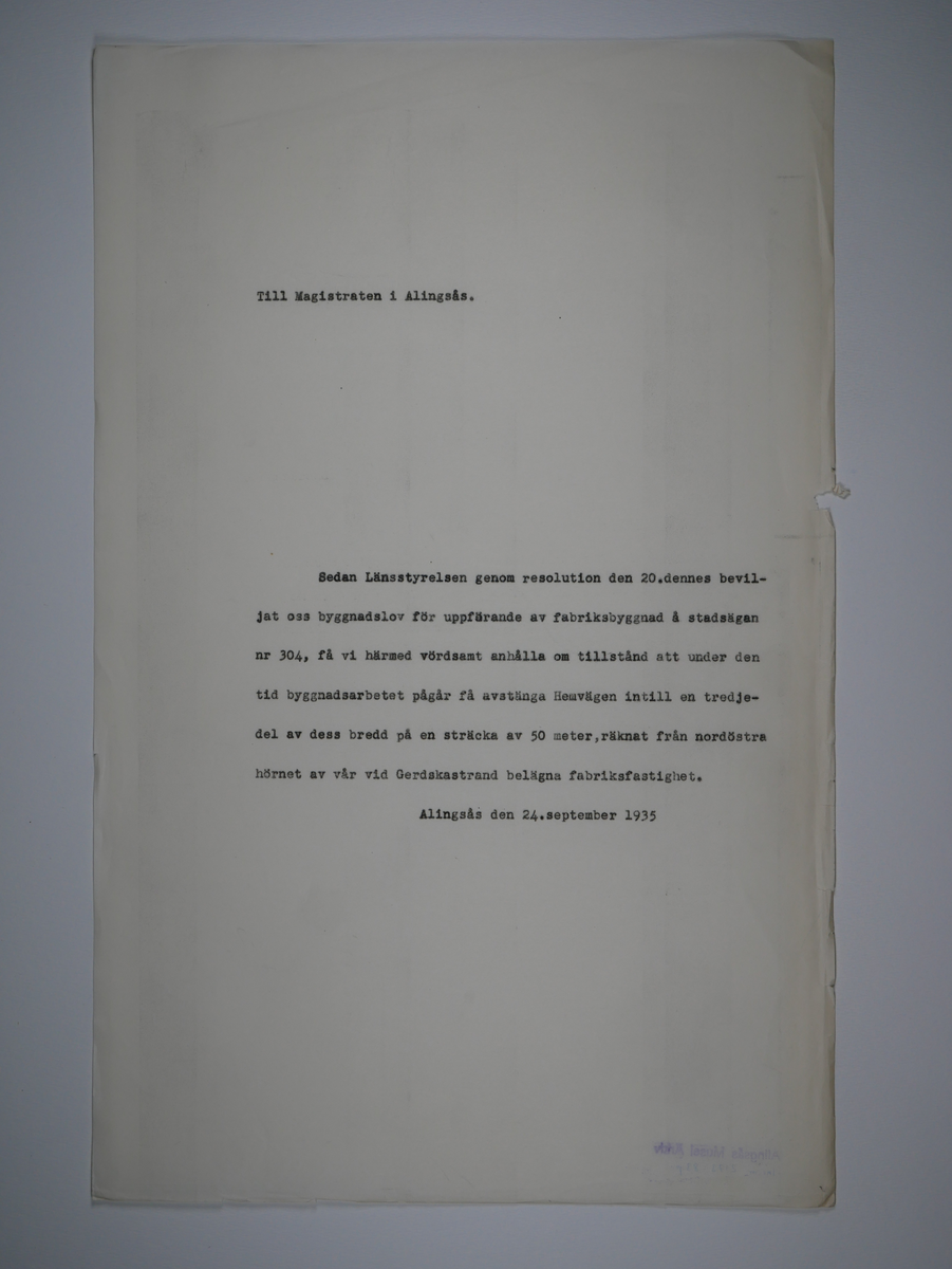 Alingsås Bomullsväveri AB

Protokoll med mera rörande bland annat Alingsås bomullsväveri och Charles Hill.
Magistraten, Alingsås 1923 - 1935.
Bunt.

Gåva 1983-05 av Almedahls AB
