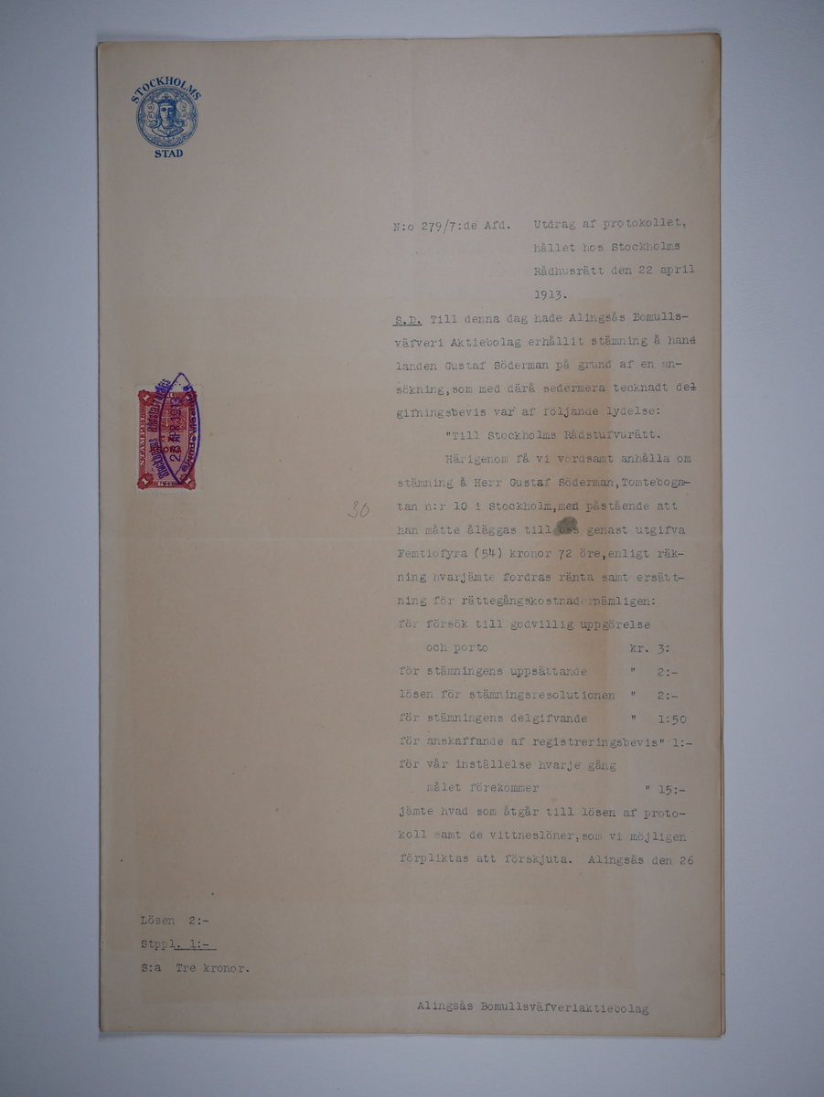 Alingsås Bomullsväveri AB

Utdrag ur blandade domstolsprotokoll, 1898 - 1914.
Bunt.

Gåva 1983-05 av Almedahls AB