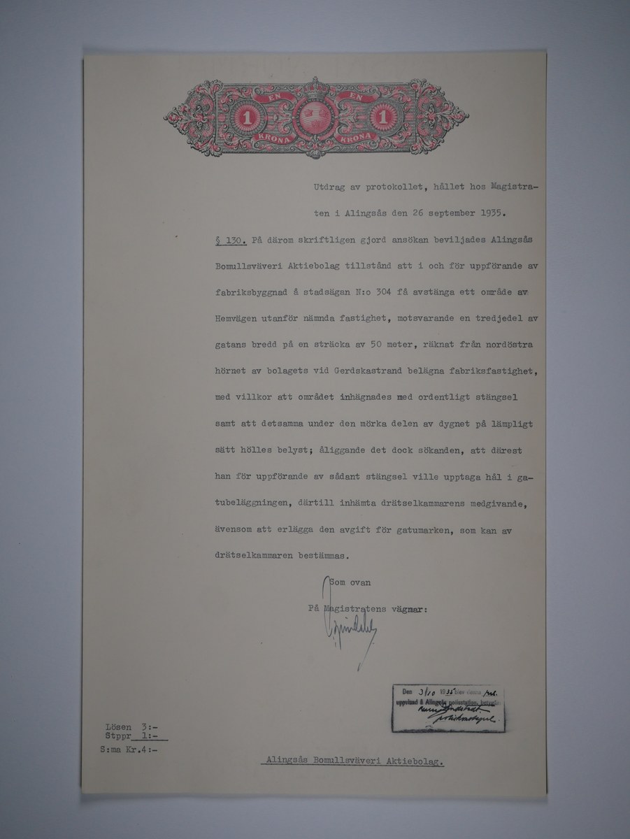 Alingsås Bomullsväveri AB

Protokoll med mera rörande bland annat Alingsås bomullsväveri och Charles Hill.
Magistraten, Alingsås 1923 - 1935.
Bunt.

Gåva 1983-05 av Almedahls AB
