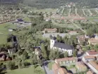 Flygfoto över Säter med kyrkan 1967.